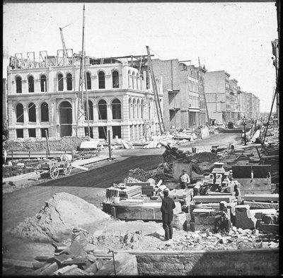 Rebuilding of the Marine Bank building after the Great Chicago Fire, c.1873 by American Photographer